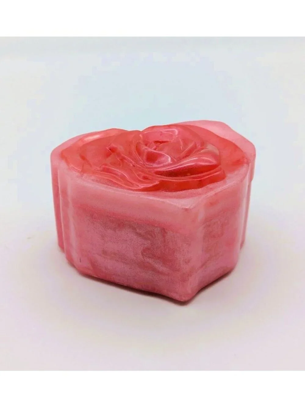 Heart-Shaped Pink Resin Jewelry Box With Rose Design Lid Handmade 3.5